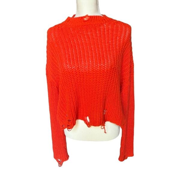 Zara Women's Orange Distressed Knit Sweater Size Medium - Picture 2 of 5